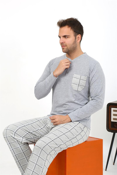 Men's Long Sleeve Grey Cotton Pajama Set - 13