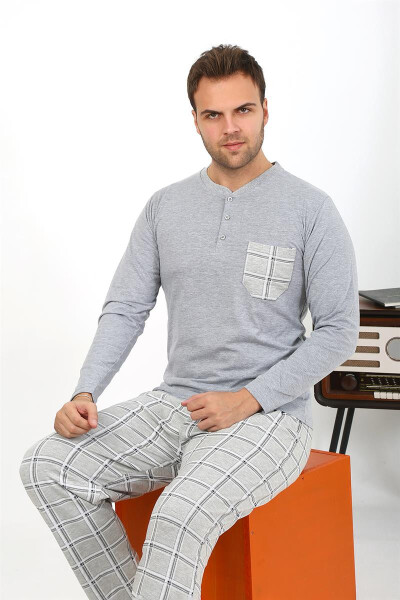 Men's Long Sleeve Grey Cotton Pajama Set - 14