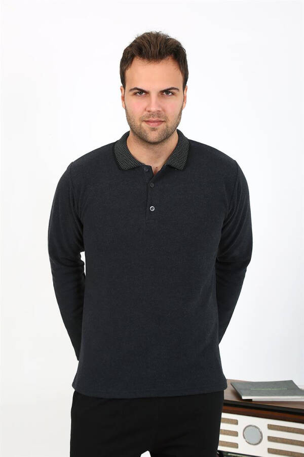 Men's Long Sleeve Polo Neck Cotton Pajama Set (Anthracite) - 14