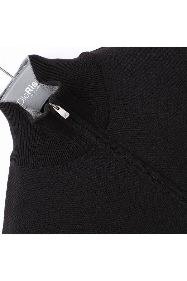 Men's Long Sleeve Stand Collar Zippered Knit Cardigan - 13060 - Black - 3