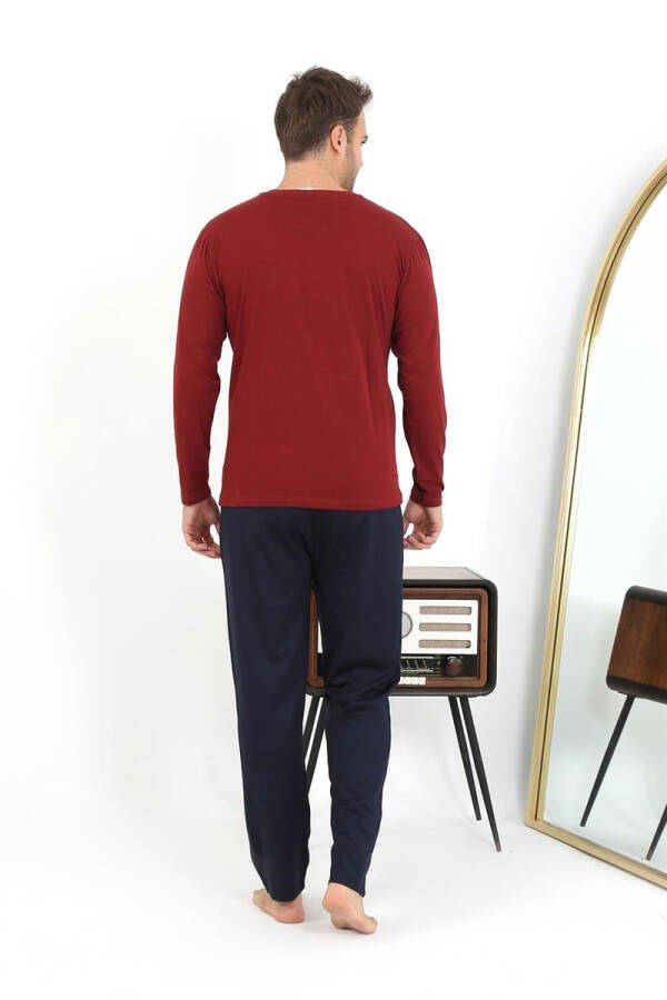 Men's long-sleeved burgundy cotton pajamas - 15