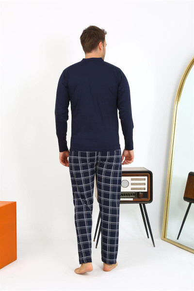 Men's long-sleeved navy cotton pajamas - 17