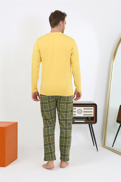 Men's long-sleeved, yellow cotton pajama set. - 15