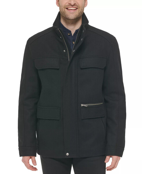 Men's Melton Wool Multi-Pocket Field Coat Black - 1