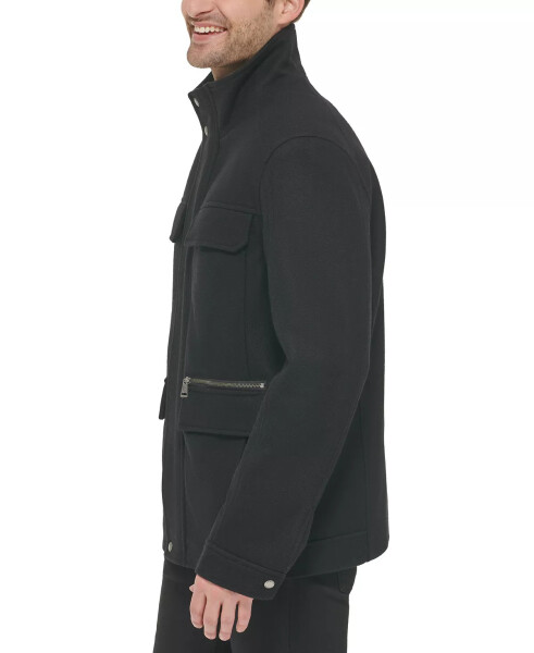 Men's Melton Wool Multi-Pocket Field Coat Black - 3