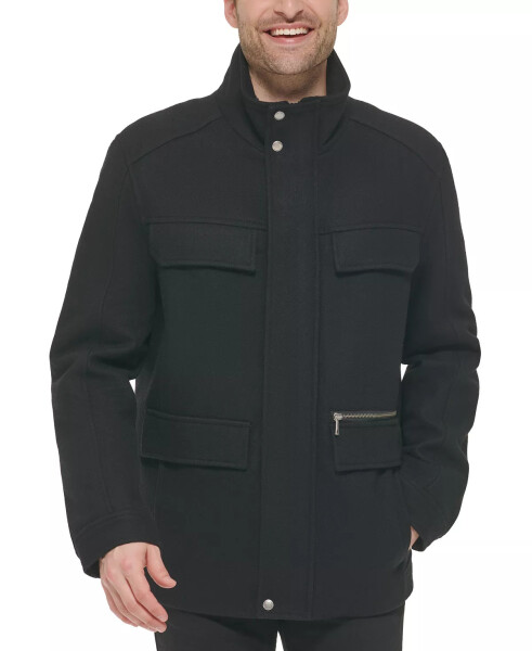 Men's Melton Wool Multi-Pocket Field Coat Black - 5