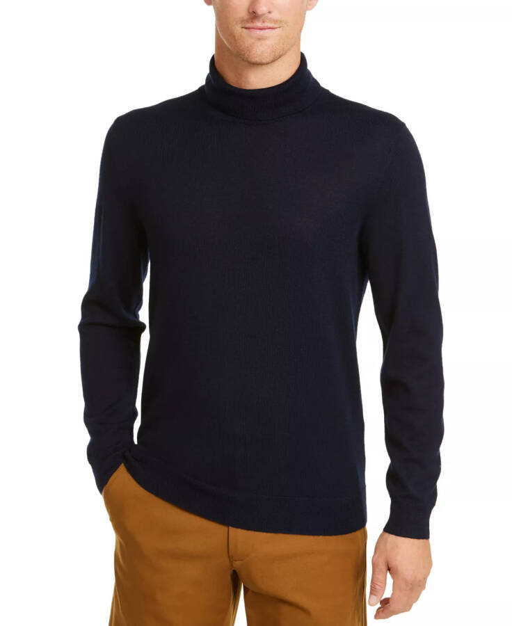 Men's Merino Wool Blend Turtleneck Sweater, Created for Macy's, Navy Blue - 1