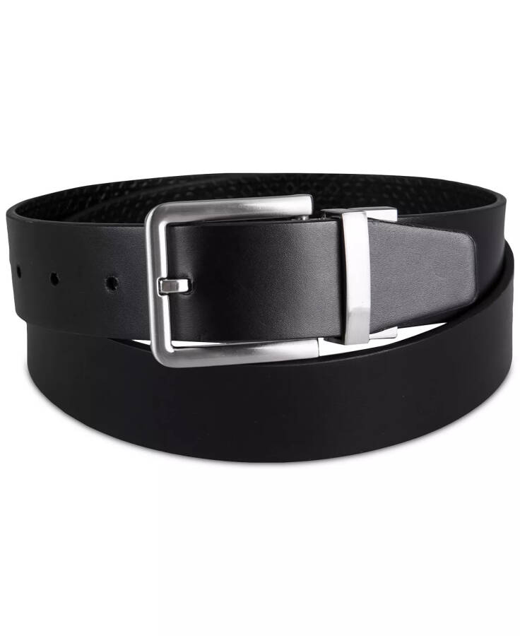 Men's Micro Logo Strap Reversible Casual Belt Black/Black - 2