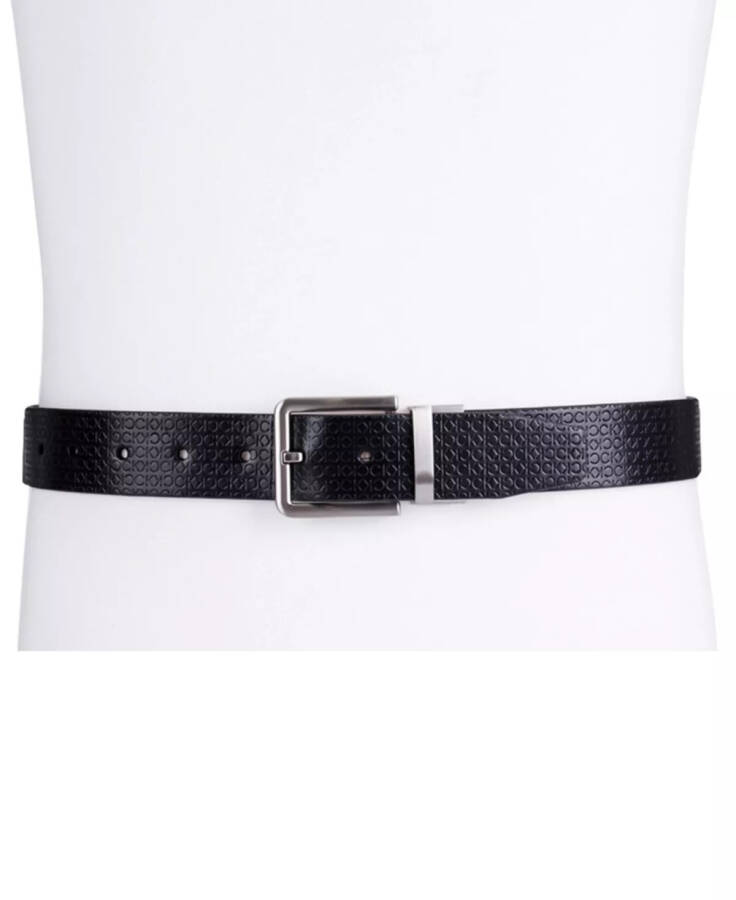 Men's Micro Logo Strap Reversible Casual Belt Black/Black - 4