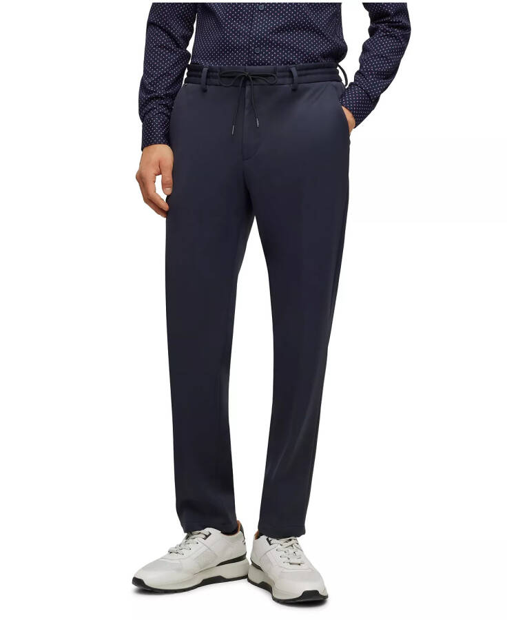 Men's Micro-Patterned Performance Slim-Fit Trousers Dark Blue - 1