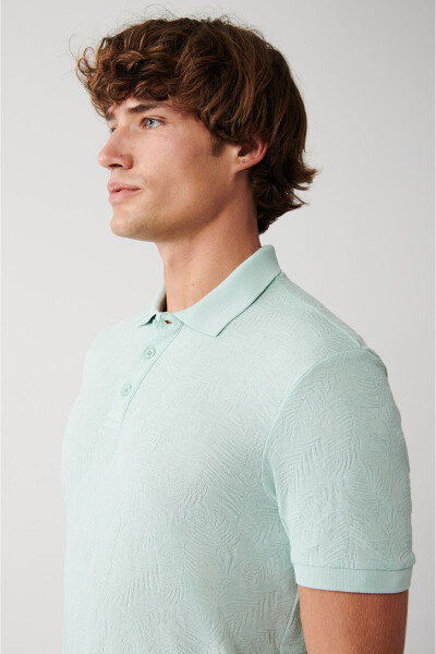 Men's Mint Green 100% Cotton 3 Button Polo Collar Ribbed Regular Fit T-shirt A31y1194 - 12