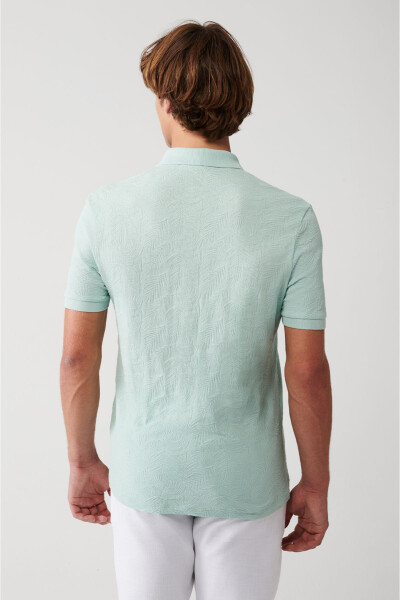 Men's Mint Green 100% Cotton 3 Button Polo Collar Ribbed Regular Fit T-shirt A31y1194 - 14