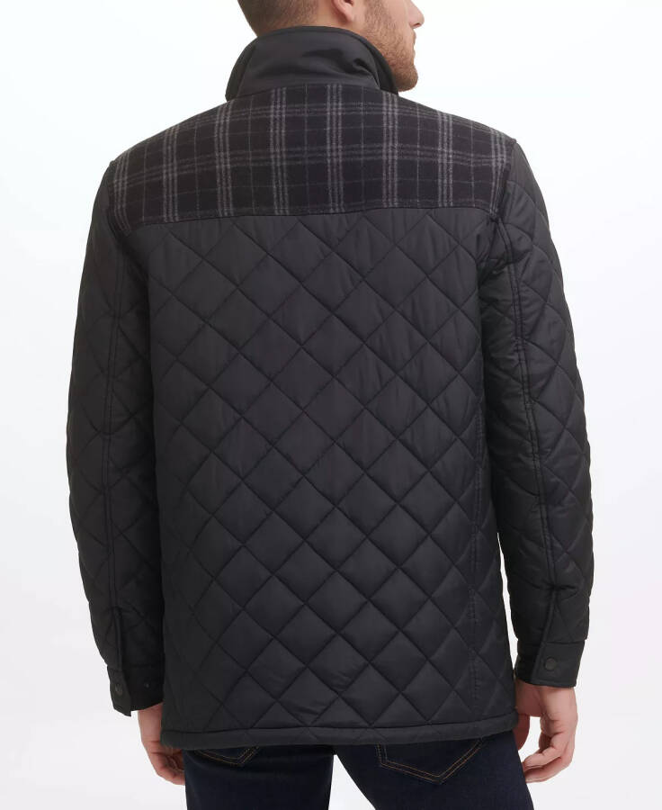 Men's Mixed Media Diamond-Like Quilt Coat Black - 5