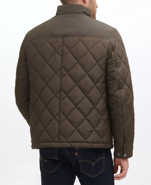 Men's Mixed Media Diamond Quilt with Faux Sherpa Lining Coat Olive - 5