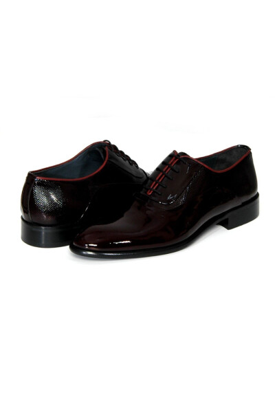 Men's Modern Classic Burgundy Patent Leather Lace-Up Shoes Product 104 - 1