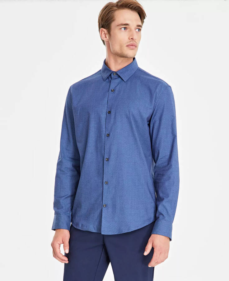 Men's Modern Classic-Fit Stretch Dot Dobby Button-Down Shirt, Created for Modazone Navy Combo - 1