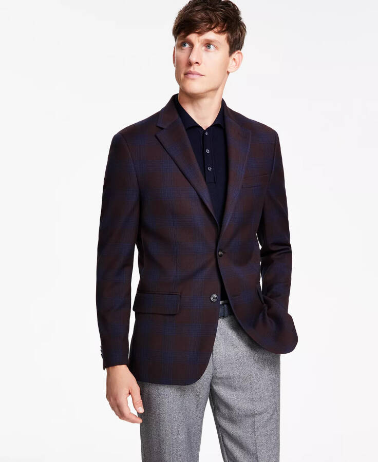 Men's Modern-Fit Burgundy Plaid Sport Coat Burgundy/blue - 5