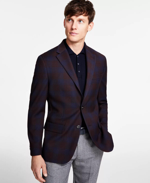 Men's Modern-Fit Burgundy Plaid Sport Coat Burgundy/blue - 7