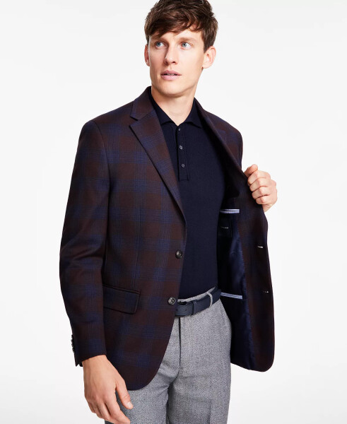 Men's Modern-Fit Burgundy Plaid Sport Coat Burgundy/blue - 8