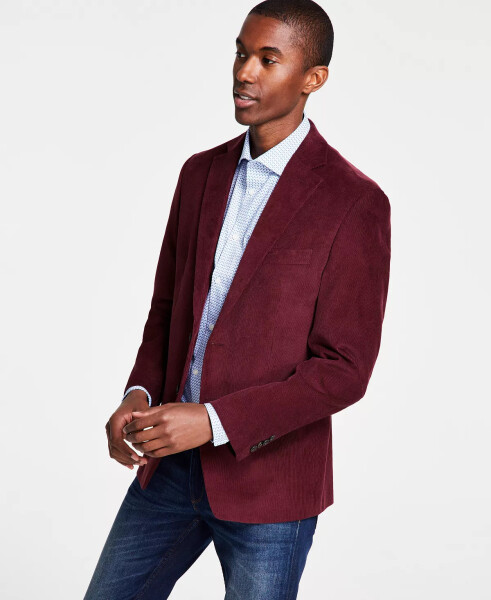 Men's Modern-Fit Stretch Corduroy Solid Sport Coat Burgundy - 3