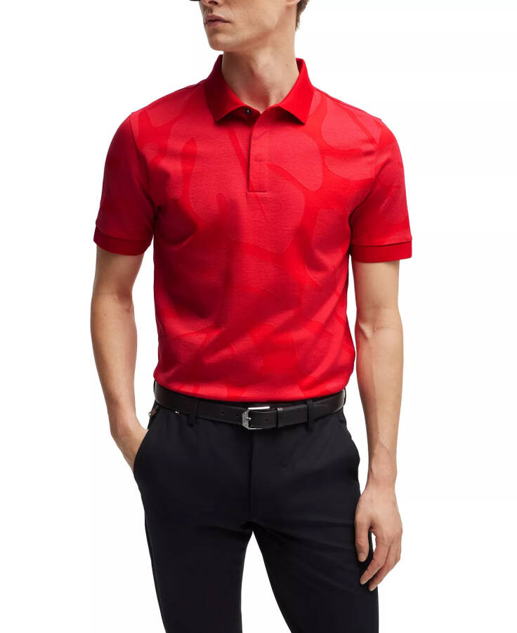 Men's Monstera-Leaf Slim-Fit Polo Shirt Bright Red - 4