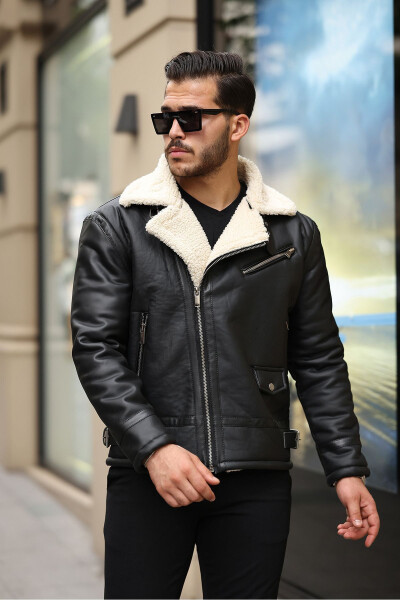 Men's Nappa Leather Zip-Up Full Fur Lined Slim Fit Jacket - 1