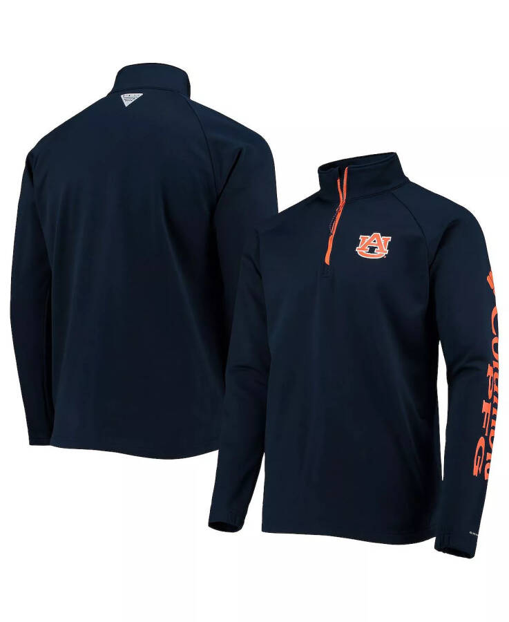 Men's Navy Auburn Tigers Terminal Tackle Fleece Raglan Omni-Shade Quarter-Zip Jacket Navy - 1