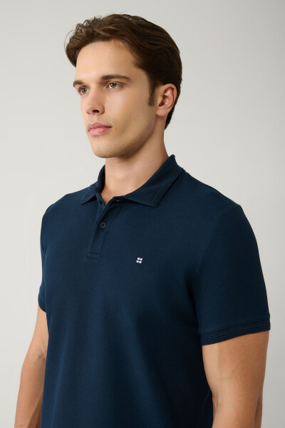 Men's Navy Blue 100% Cotton Quick-Drying Regular Fit Non-Wrinkle Polo Collar T-shirt B001032 - 7