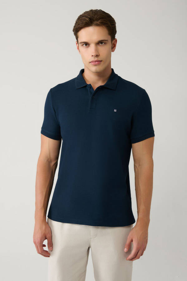 Men's Navy Blue 100% Cotton Quick-Drying Regular Fit Non-Wrinkle Polo Collar T-shirt B001032 - 8