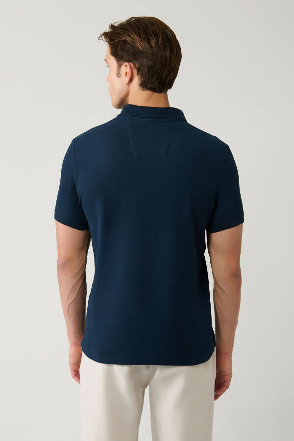 Men's Navy Blue 100% Cotton Quick-Drying Regular Fit Non-Wrinkle Polo Collar T-shirt B001032 - 9