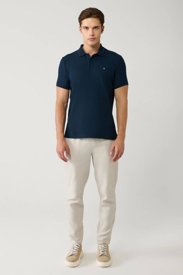 Men's Navy Blue 100% Cotton Quick-Drying Regular Fit Non-Wrinkle Polo Collar T-shirt B001032 - 10