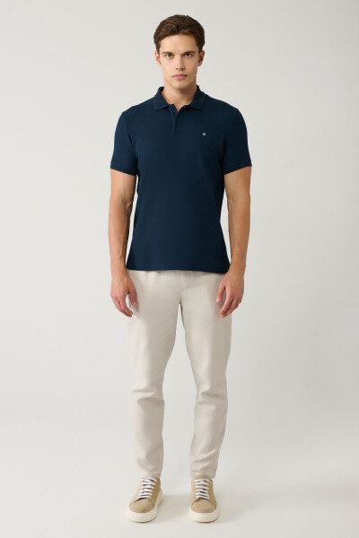 Men's Navy Blue 100% Cotton Quick-Drying Regular Fit Non-Wrinkle Polo Collar T-shirt B001032 - 5