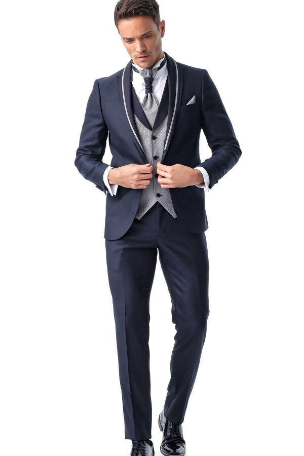 Men's Navy Blue Arles Ceremonia Wedding Suit - 29