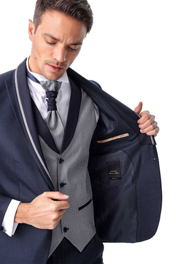 Men's Navy Blue Arles Ceremonia Wedding Suit - 19