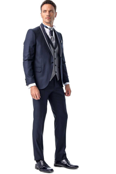 Men's Navy Blue Arles Ceremonia Wedding Suit - 2