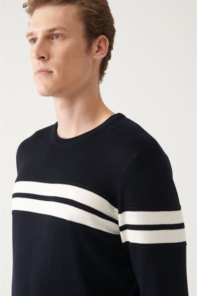 Men's Navy Blue Crew Neck Sweater - 7