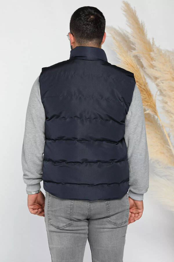 Men's Navy Blue Embroidered Puffer Vest - 3