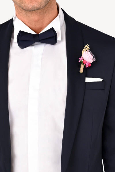 Men's Navy Blue Groom Suit with Shawl Collar - 9