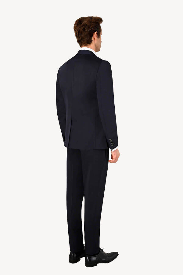 Men's Navy Blue Groom Suit with Shawl Collar - 10