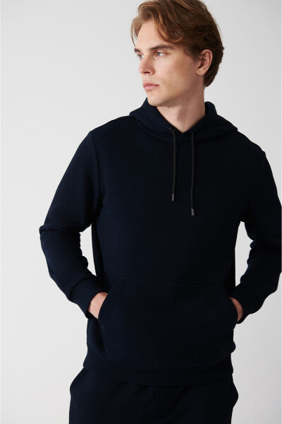 Men's Navy Blue Hooded Sweatshirt - 1