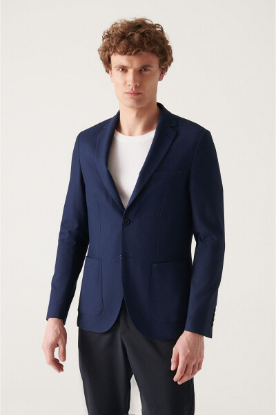 Men's Navy Blue Slim Fit Stretch Blazer - 6