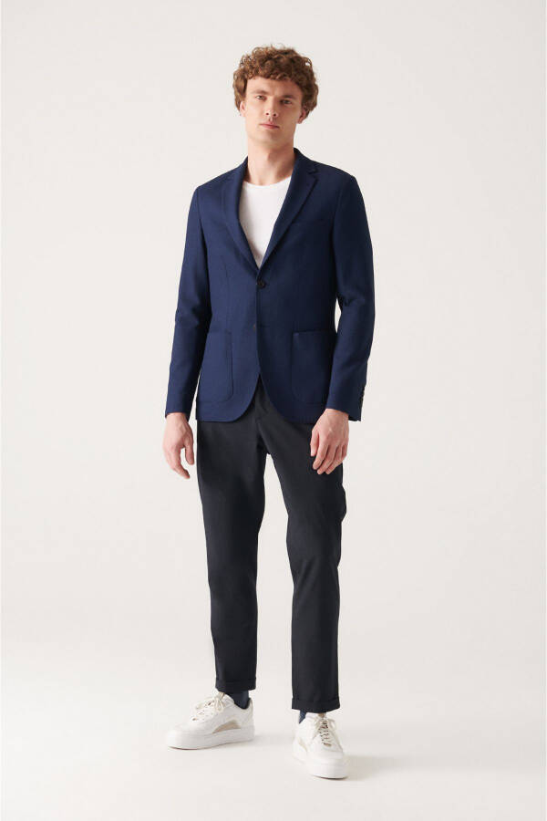 Men's Navy Blue Slim Fit Stretch Blazer - 10