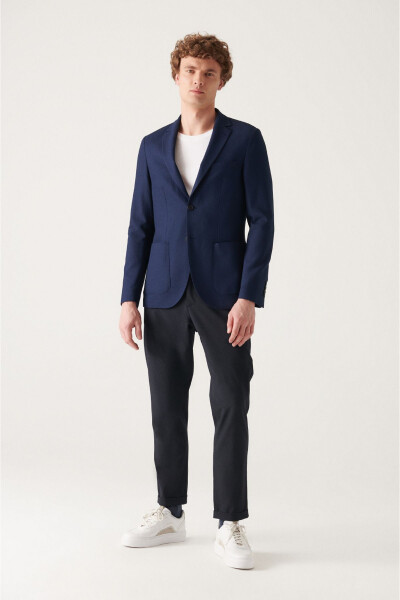 Men's Navy Blue Slim Fit Stretch Blazer - 5