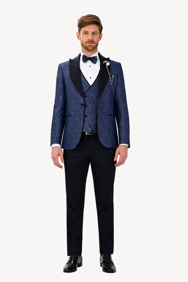 Men's Navy Blue Swallow Collar Slim Fit Tuxedo - 6