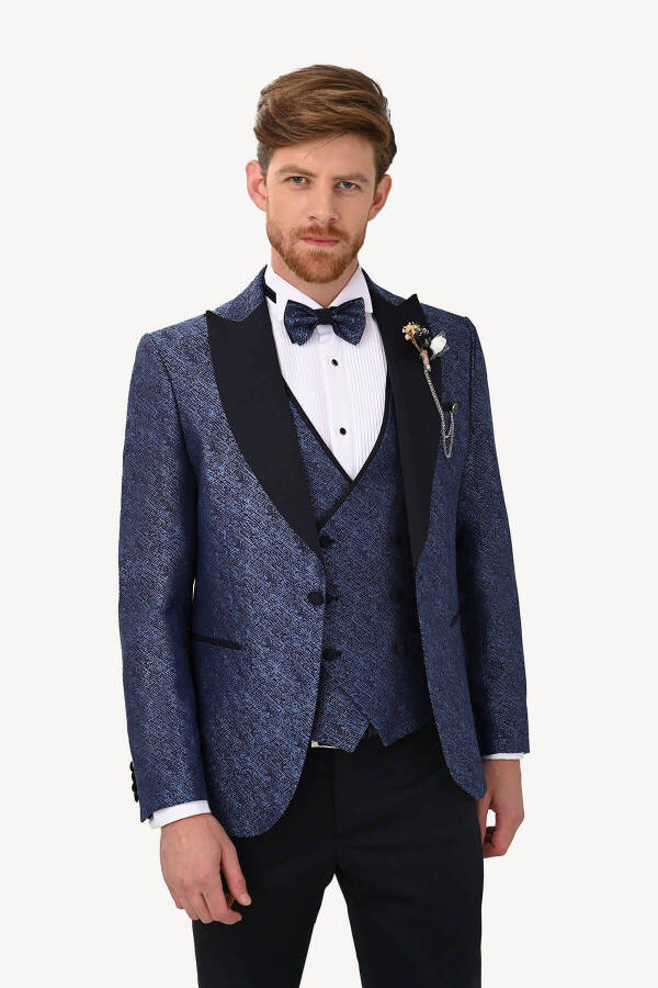 Men's Navy Blue Swallow Collar Slim Fit Tuxedo - 7