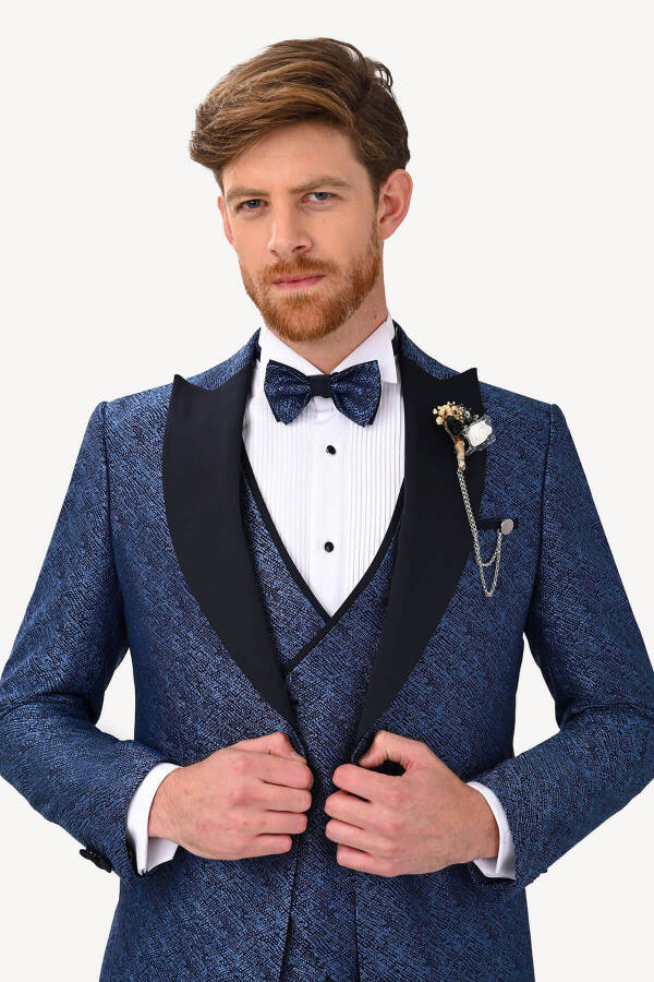 Men's Navy Blue Swallow Collar Slim Fit Tuxedo - 8