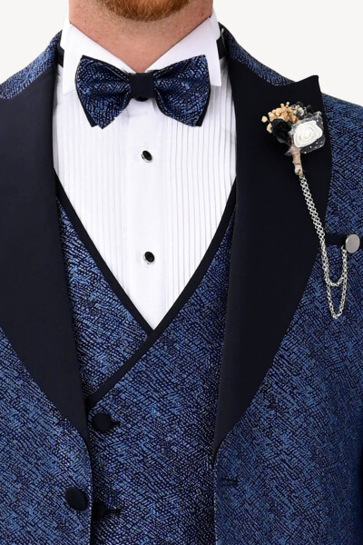 Men's Navy Blue Swallow Collar Slim Fit Tuxedo - 9