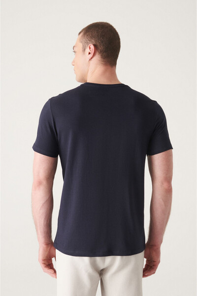 Men's Navy Blue T-shirt 100% Cotton V-Neck Regular Fit E001001 - 4