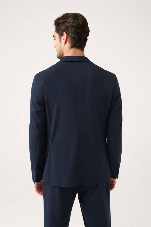 Men's Navy Blue Unlined Bi-stretch Double Breasted Jacket - 9