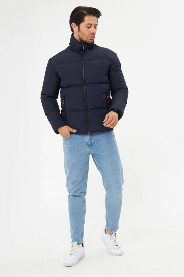 Men's Navy Blue Windproof Padded Winter Jacket with Inner Lining - 10